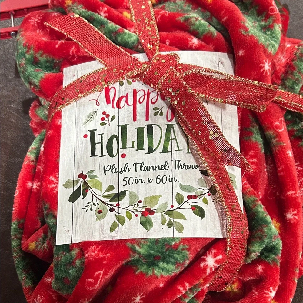 Festive Red Plush Flannel Throw